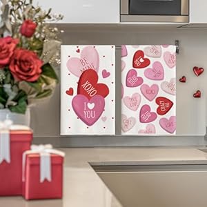 Artoid Mode Red Heart True Love Forever Valentines Day Kitchen Towels Dish Towels 18×26 Inch Anniversary Wedding Decoration Hand Towels Set of 2