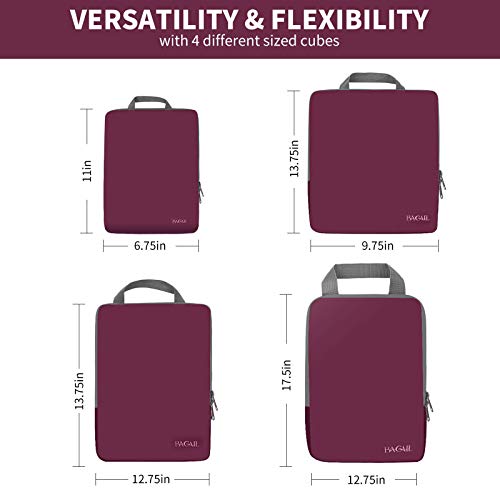 Image of BAGAIL 4 Set /6 Set /8 Set Compression Packing Cubes Travel Accessories Expandable Packing Organizers (Cloth Pattern, 4-Burgundy)