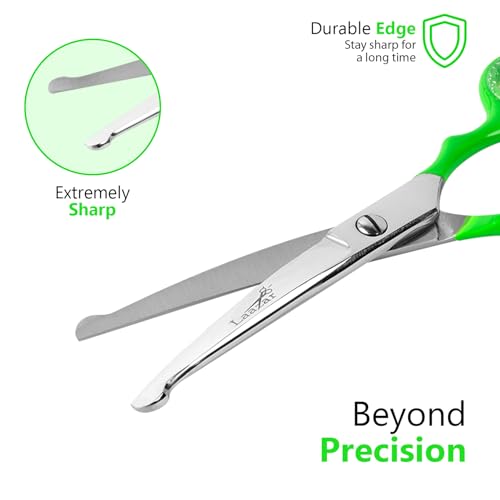 Rounded dog grooming scissors Professional - Sharp Stainless Steel Blades with Colorful Handles, Safe - Easy, Long Lasting grooming scissors for dogs at home (Curved Scissors)