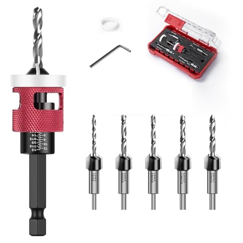 Lot de 5 forets à bois fraisés avec butée de profondeur, foret à bois avec tige hexagonale 1/4