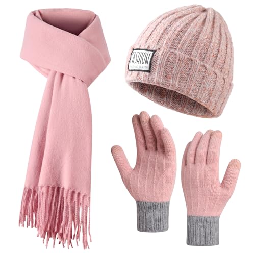 50% OFF Winter Hat Beanie Long Scarf Touchscreen Gloves Set