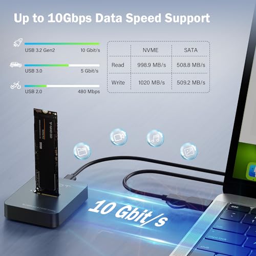 Image of M.2 NVMe SATA to USB Dock 10Gbps SSD Reader Adapter Aluminum Case | Supports M /B+M Key PCIE and NGFF SSD Docking for External Storage & Data Recovery, Size for 2230-22110 Enclosure, Laptop, PC