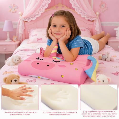 Miniatura 7 de Afenau Almohada Para Niños, Almohada Bebe, 45 X 27 Cm Cojín Calmly, Almohada Infantil Con Memoria Transpirable, Ergonómica, Con Funda De Almohada, Almohada Niños 2 Años Unicornio Rosa