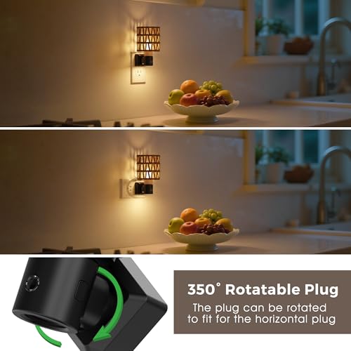 Image of L LOHAS LED Night Lights Plug into Wall, Cylindrical Ironwork Boho Lampshade Decor Night Light, 350 Rotatable Dusk to Dawn Sensor Vintage Nightlight, Dimmable for Bedroom Living Room Hallway