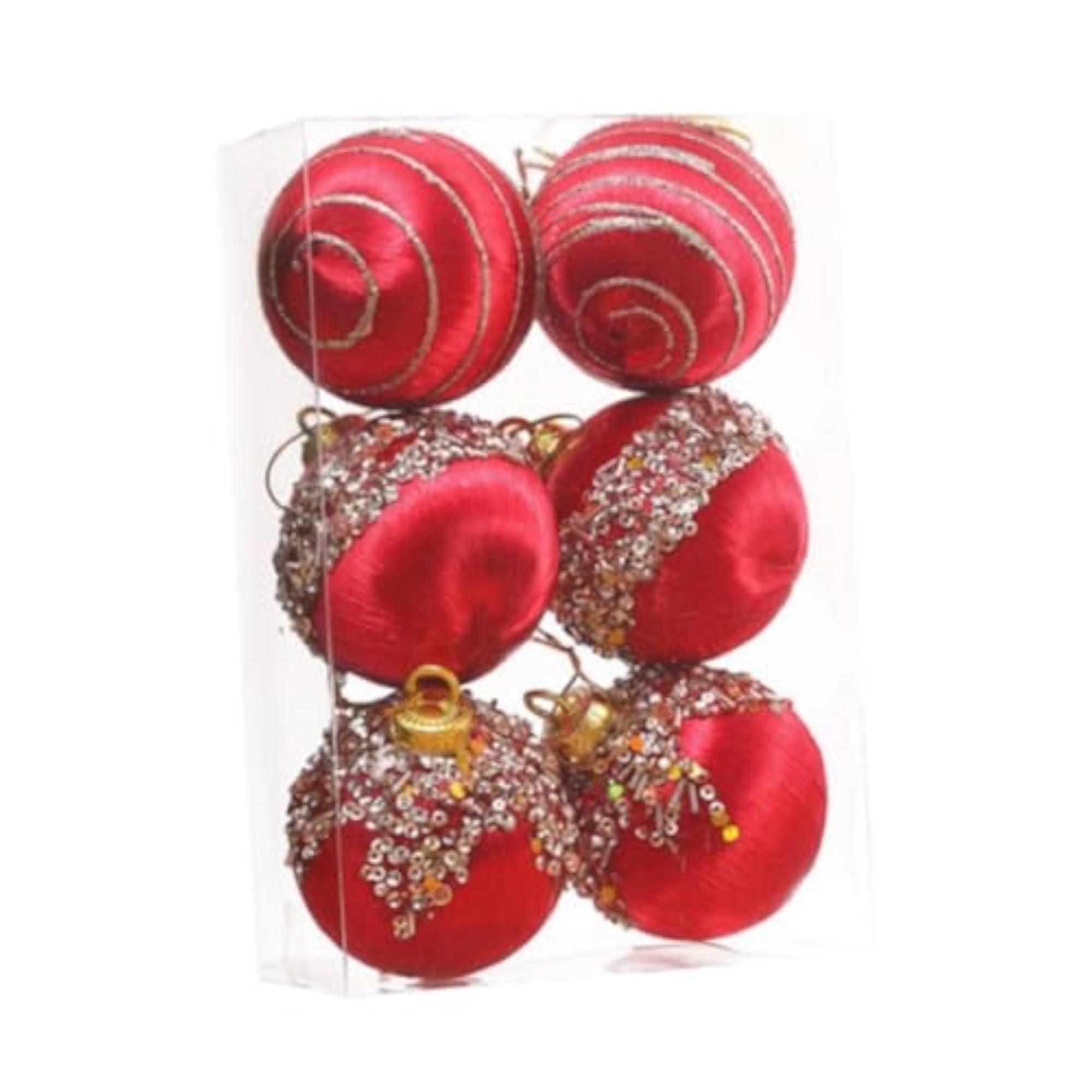 6X Christmas Ball Ornaments, Red Hanging Decorations