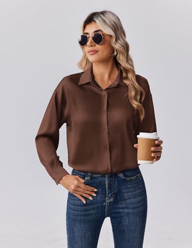 Zeagoo Womens Tops Long Sleeve Satin Silk Button Down Shirts Dressy Blouses - image 3