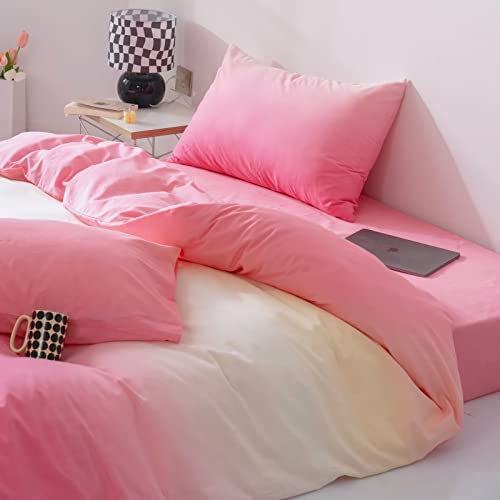 Wellboo Pink Gradient Comforter Sets Twin Solid White And Pink Rainbow Bedding Comforters Cotton Women Girls Modern Plain Bright Pink Soft Quilts Simple Dream Style Abstract Art Pink Blanket Warm #TOP2