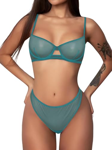 Image of Lilosy Sexy Mesh Sheer Underwire Push Up Lingerie Set Lingerie Set