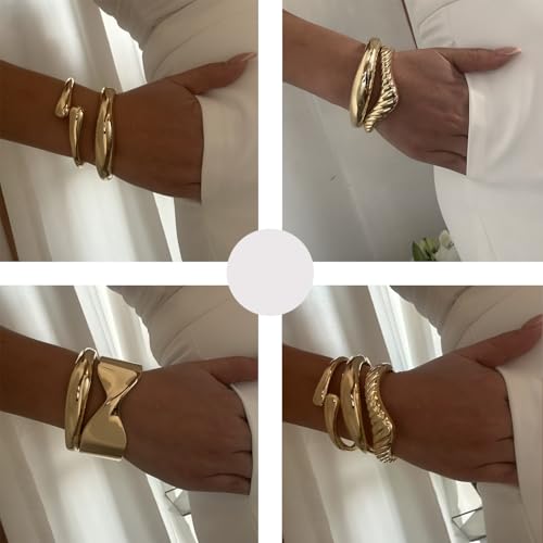 Chunky Gold Bangles Bracelets for Women Gold Cuff Bracelet Set Waterproof Non Tarnish Stack Bracelet for Women Gifts4