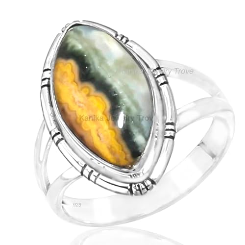 Bumble Bee Jasper Natural Gemstone Solid Sterling Silver Handmade Jewelry Ring, Mother's Day Gift, Size 9