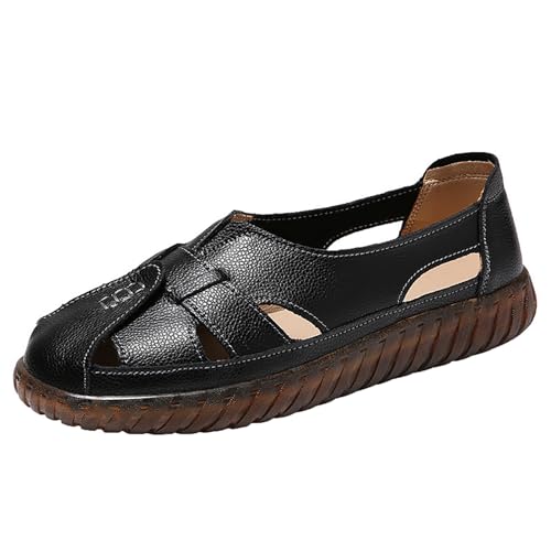 Sandales plates pour femme bout fermé chaussures de sport d'été noir