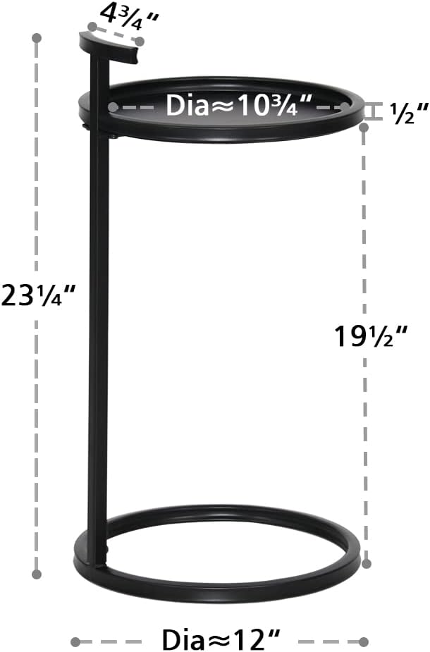 ABBLE 12" C Shaped End Table Round Metal End Table with Handle Side Tables for Sofa C Table Snack Table Couch Table for Small Space TV Trays Living Room Bedroom, Black