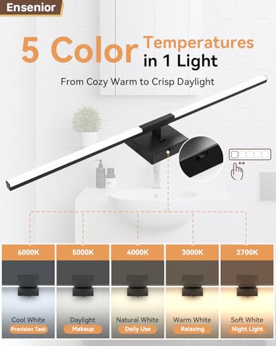 Image of Ensenior Modern Bathroom Vanity Light 32 inch, Built-in Dimmer, 18.5W Dimmable 5CCT Led Bath Lights, Black Bar Vanity Light for Bathroom Mirror Cabinets Bedroom-FCC & ETL Certificated