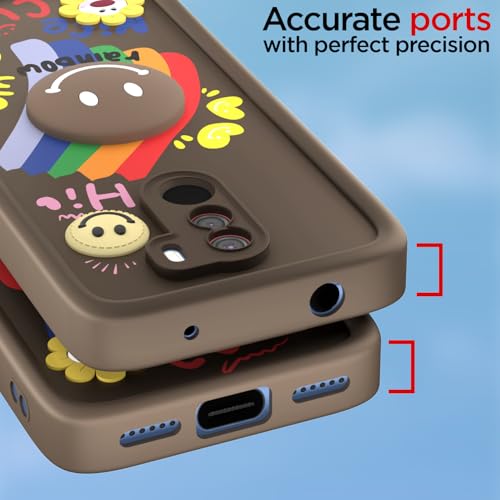 Image of Pikkme Back Cover for Poco F1 | Soft Silicone| Cute Rainbow Smile & 3D Cartoon Flower Design | Shockproof Raised Camera Protection Bumper Case (Brown)