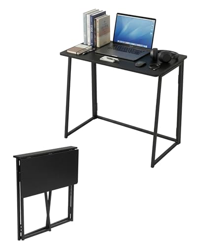 Soayone Escritorio Plegable 80×40×74 cm Mesa Ordenador Negra Escritorio Juvenil para Gaming y Teletrabajo en Espacios Pequeños (Negro)