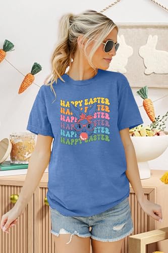 Image of Women Happy Easter T Shirt Bunny Rabbit Graphic T-Shirt Funny Letter Printed Shirts Short Sleeve Tops