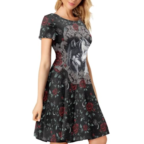 Image of Irisjudy T Shirt Dress for Women Short Sleeve Girls Short Sleeve Dress Plus Size, O Neck Knee Length Midi Dress for Ladies