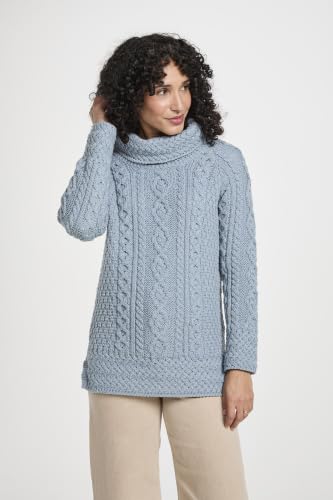 Image of Carraig Donn - Ladies - 100% Soft Merino Wool - Cable Knit Sweeter Vented Roll Neck Irish Jumper