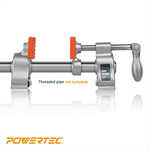 Powertec 71606-P2 Heavy Duty Pipe Clamps For 3/4 Inch Black Pipe, Aluminum Alloy Pipe Clamps W/ 2-3/8" Throat Depth & 2000 Lbs Clamping Force For Woodworking & Metalworking, 2 Pack #TOP3