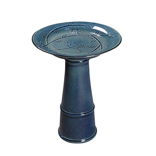 Unknown1 Ceramic Teal Glaze Bird Bath 17" X 22" Blue Green Traditional Handmade #TOP1