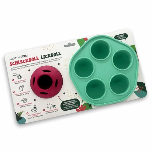SmoothieDog Schleckball + SmoothieDog Hundesmoothie 6er Mix Klassik - Schleckball für Hunde, Snackball, zur Beschäftigung, bpa frei, robust, befüllbar, zum einfrieren, spülmaschinenfest