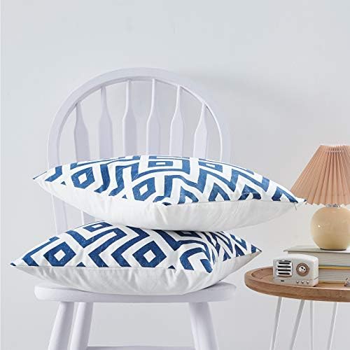 MILLSAWAY Navy Geometric Printed on Cotton Canvas Cushion Cover Pack of 2, 45 x 45 cm (18 x 18'') Decorative for Living Room Bedroom Sofa Chair