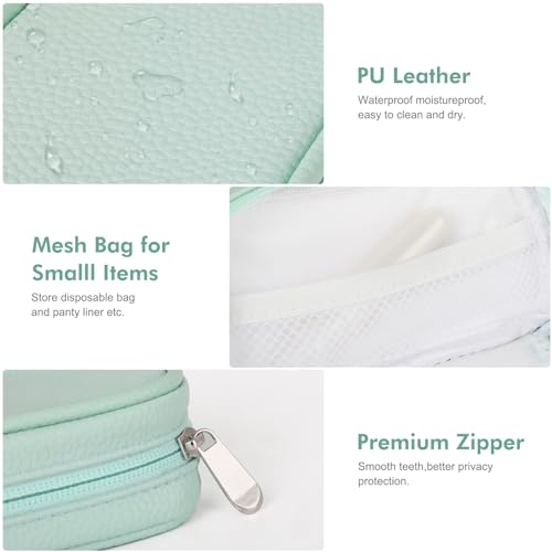 Image of Portable Tampon Organizer - Beige PU Pouch with Handle, Small Case for Feminine Products, Zipper Period Bag for Women's Purse