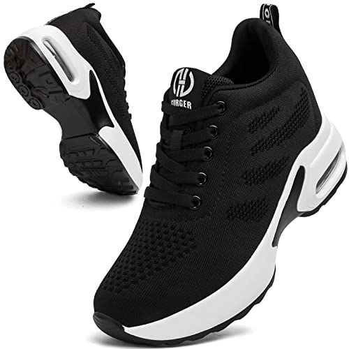 Jebuktxe Hidden Sneakers Wedges Womens Platform Ladies Walking Shoes Black 39 #TOP6