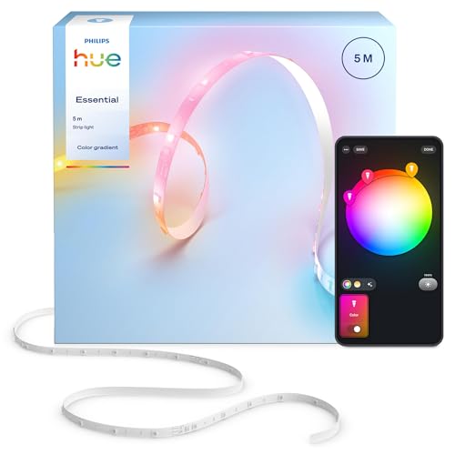 Hue Essential Tira LED 5 metros, RGBIC, Colores y Ambiente Vibrantes, Iluminación Interior Flexible, Fácil Instalación, Control por App y Voz, Funciona con Alexa, Google Assistant y Apple Home.