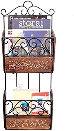 ANB ENTERPRISESWall Magazine Holder Wooden & Wrought & Iron Book Rack