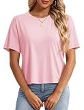 YUCOLEN Women's Crop Tops Summer Cotton Loose T-Shirts Light Pink S