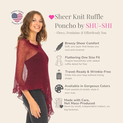 Image of SHU-SHI Women's Sheer Knit Poncho Shrug Lightweight Asymmetrical Ruffle Wrap Dressy Summer Shawl Cover Up Top