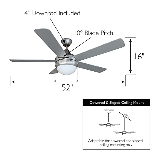 Image of Design House Sadie Ceiling Fan, 52 inch, Brushed Nickel | Ceiling Mount, Contemporary /Modern, Steel, Fans, 156539-BN