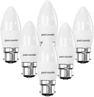 paul russells LED Light Bayonet Cap B22, 40w Bulb, 4.9W 470LM LED Bulbs, 2700K Warm White Lamps, Frosted C37 BC Candle Energy Saving Lightbulbs, Pack of 6