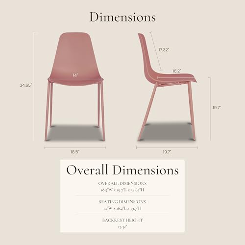 Image of Poly & BARK Isla Modern Kitchen Chairs Set of 4 - Plastic Dining Chair with Metal Legs - Quick Assembly Simple Cafe Chairs Plastic for Indoor or Outdoor - Blush Pink