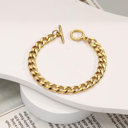 Chunky Gold Bracelets for Women, 14K Gold Plated Bracelet Stack Non Tarnish Layered Cable Chain Herringbone Snake Cuban Paperclip Bracelet for Women Gift4