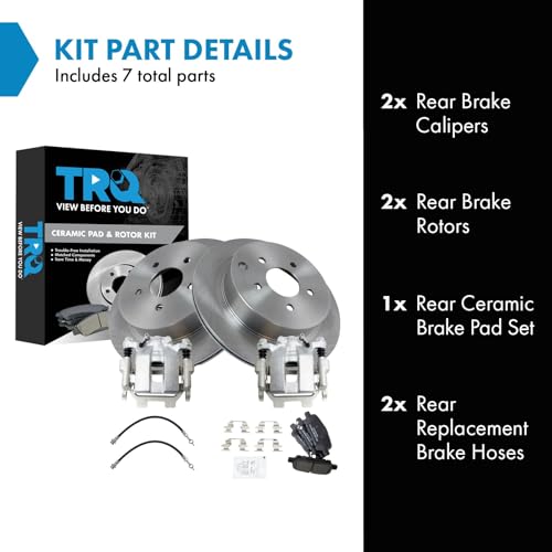 Image of TRQ Rear Brake Pad and Rotor Set Ceramic Rotors Calipers Compatible with 2012-2013 Infiniti M35h 2011-2013 M37 M56 2014-2017 Q50 Q70 2016-2017 Q70L 2017 Q60