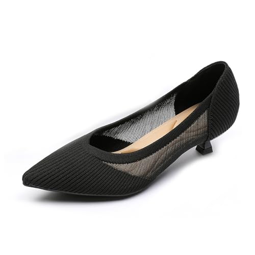 Women's Knitted Pointed Toe Kitten Heels Pumps Slip On Comfortable Breathable Knit Closed Toe Heels Work Office Casual Formal Dress Shoes Women's Pumps