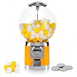 Mini máquina expendedora de chicles, máquina expendedora de monedas con globo transparente, incluye 100 cápsulas Twister, para fiestas infantiles, recompensas en el aula y uso en tiendas de ju yellow
