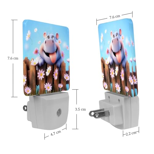 Image of NEWzone Hippo Daisies Night Light [2 Pack], Plug in Wall Led Night Lights Decor for Boys Girls Room, Dusk to Dawn Sensor Wall Lamp for Stairway /Bedroom /Kitchen /Nursery Room