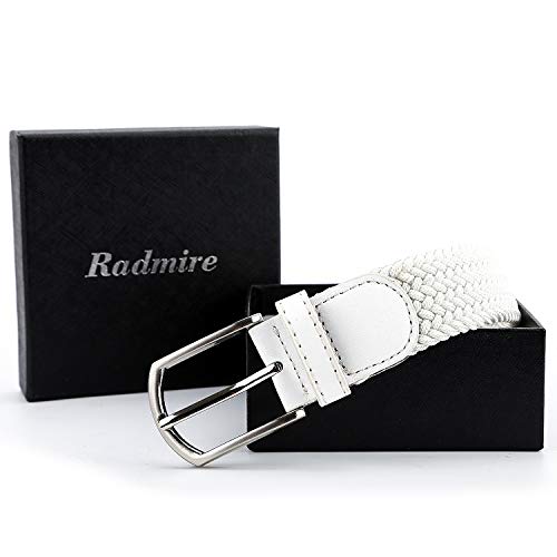 Braided Canvas Woven Elastic Stretch Belts for Men/Women/Junior with Multicolored (White, Medium/32"-34" Waist)