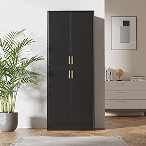 Cozy Castle Kitchen Pantry Cabinet, 71" Tall Wood Storage Cabinet with Doors and Shelves 4 Doors Freestanding Cupboard Utility Hutch for Dining Room Living Room Bathroom Furniture, Black Cozy Castle Kitchen Pantry Cabinet 71 Tall Wood Storage Cabinet with Doors and Shelves 4 Doors Freestanding Cupboard Utility Hutch for Dining Room Living Room Bathroom Furniture Black