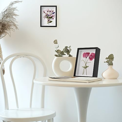 Hacaroa Set of 4 Shadow Box Picture Frame, 8 x 6 Inches Wood Frame Memory Display Case, 1.2 Inch Depth Shadow Boxes for Flowers, Memorabilia, Crafts, Photos, Medals and Tickets, Black