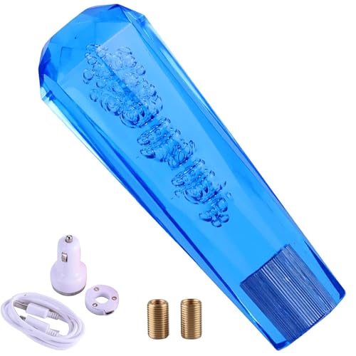 クリスタルシフトノブ トラック シフトノブ LED 七色光が自動的に変換 点灯 発光タイプ シフトレバー アンバー イルミネーション 八角 泡入りデコトラ 変換アダプター付 カーアクセサリーブルー