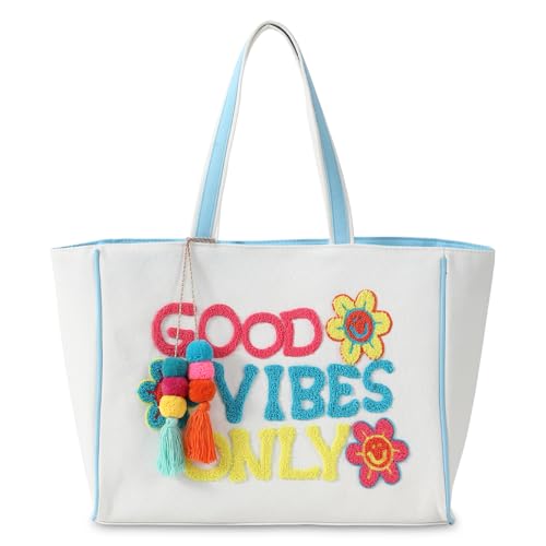 Image of DYSHAYEN Tote Bag for Women | Durable Canvas Fabric, Chenille Embroidery, Cute Shouler Handbag, for Travel,Shop,Work,Grocery