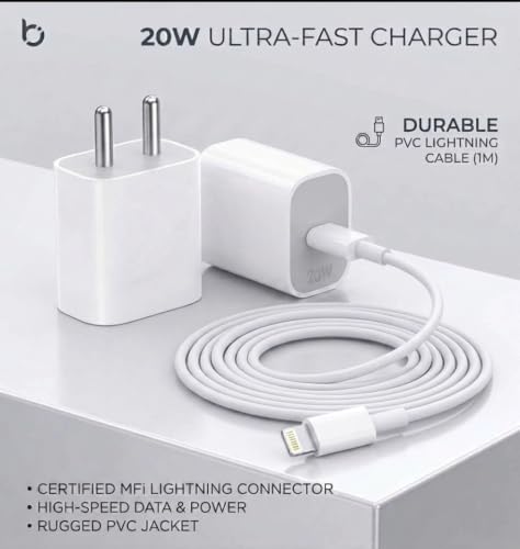 Image of 20W USB-C Power Adapter with USB-C to Lightning Cable Bundle, Fast Charging Wall Charger Set, Compact Travel Adapter for Smartphones, Tablets & Compatible Devices, White (Charger Set)