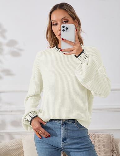Image of Libsorge Womens Oversized Lightweight Cute Striped Cropped Sweater Spring 2025 Knitted Crew Neck Thin Crop Pullover Tops
