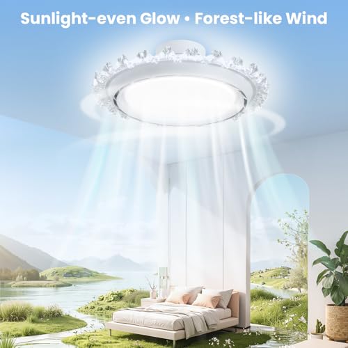WVMNQO Bladeless Low Profile Ceiling Fan with Light - 19.7" Small Ultra-Thin Smart Fan Light Combo, 20dB Quiet, Remote Control, Bedroom Safe for Kids/Pets, No Blades to Clean, Crystal by WVMNQO - Image 3