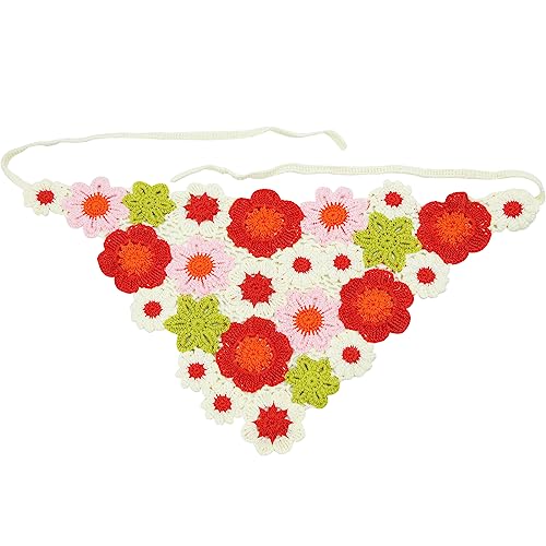 Mefineshow Crochet Bandana Head Kerchief Knitted Hair Scarf Boho Vintage Headbands Triangle Hair Tie Handmade Floral Hair Headwrap For Girls Women (Style 1) #TOP3