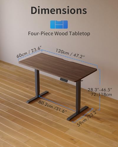 FEZIBO Electric Standing Desk For Gaming 120 * 60 cm Heigh Adjustable Stand up Table with digital display controller, Sit Stand Home Office Desk with 4 Splice Board, Dark Frame/Dark Walnut Top - Image 2